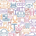 Seamless furniture background. Vector pattetn with linear icons