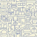 Seamless furniture background. Vector pattetn with linear icons