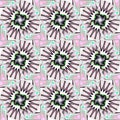 Seamless futuristic circles and squares pattern white pink gray green