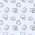 Seamless gadgets and devices pattern. Electronic devices including a laptop, smartphone, mobile phone, monitor. Vector