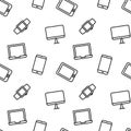 Seamless gadgets and devices pattern. Electronic devices including a laptop, smartphone, mobile phone, monitor. Vector