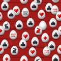 Seamless gambling background with red and black symbols over ea