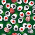 Seamless gambling green background with red and black symbols