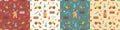 Seamless gardening pattern set with farm tools , flowers, rainbow and plants. Hyacinth and tulip. Vector illustration. Use for