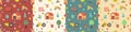 Seamless gardening pattern set with farm tools , flowers, rainbow and plants. Hyacinth and tulip. Vector illustration. Use for