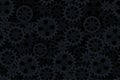 Seamless gears pattern black tech background. Industrial mechanics texture. Layered dark web page fill backdrop. Technology