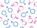 Seamless gender pattern. Woman and man texture, venus and mars design concept