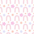 Seamless gentle children's rainbow pattern. Lovely modern decor in pastel colors. Perfect for printing on fabrics, phobos,