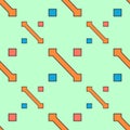 Seamless geometric abstract pattern vector background colorful design vintage retro art with arrows and squares orange aqua blue p Royalty Free Stock Photo