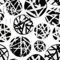 seamless geometric background pattern, with circles, paint strokes and splashes, black and white Royalty Free Stock Photo