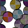 Seamless geometric background pattern, with circles, stripes, paint strokes and splashes Royalty Free Stock Photo