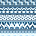 Seamless geometric blue pattern in oriental style. Interweaving of plants and geometric shapes in the background. line