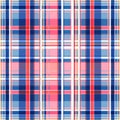 Seamless geometric checkered pattern. Print from the intersection of blue, red and white stripes, abstract background Royalty Free Stock Photo