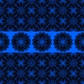 Seamless Geometric Floral Line Art Pattern in Bright Blue on Black Background with Bold Contrast Royalty Free Stock Photo