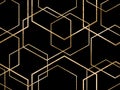 Seamless geometric gold foil polygons pattern. Metallic golden hexagon abstract background