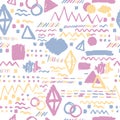 Seamless geometric hand drawn pattern in retro style, memphis. Can be used for fabric design, paper print and website Royalty Free Stock Photo