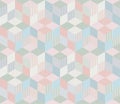 Seamless geometric patchwork pattern in pastel tones.