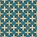 Seamless geometric pattern with abstract floral elements based on Arabic ornaments. Geometric checkered background in blue and