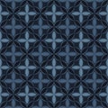 Seamless geometric pattern with abstract floral elements based on Arabic ornaments. Geometric checkered background in blue and