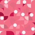 Seamless Geometric Pattern Background with Quarter Circles and Dots in Shades of Pink, Red, and White, Featuring a Bold Retro- Royalty Free Stock Photo