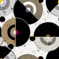 Seamless geometric pattern background, retro, art nouveau style, with circles, paint strokes and splashes Royalty Free Stock Photo