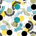 Seamless geometric pattern background, retro, vintage style, with circles, dots, paint strokes and splashes Royalty Free Stock Photo