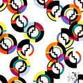 Seamless geometric pattern background, retro, vintage style, with circles, stripes, paint strokes and splashes Royalty Free Stock Photo