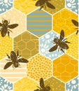 Seamless geometric pattern with bee. Modern abstract honey design.