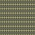 Seamless geometric pattern of black flowers and polygon shapes with yellow stroke lines. Flat design vector illustration, EPS10.