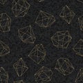 Seamless geometric pattern on black marble background. Abstract gold polygonal geometric shapes / crystals