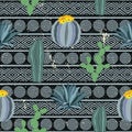 Seamless geometric pattern with cactuses. Colorful mexican theme ornament.