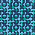 Seamless geometric pattern with circles and semicircles.