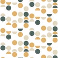 Seamless geometric pattern with circles and semicircles in scandinavian style.