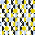 Seamless geometric pattern with circles and semicircles.