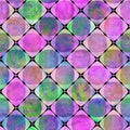 Seamless geometric pattern with colorful watercolor abstract overlapping shapes background Royalty Free Stock Photo