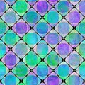 Seamless geometric pattern with colorful watercolor abstract overlapping shapes background Royalty Free Stock Photo