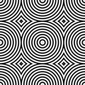Seamless geometric pattern with concentric circles and rhombuses. Black and white vector illustration Royalty Free Stock Photo