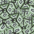 Seamless geometric pattern in dark green tones. Khaki. For fashion textile, cloth, backgrounds. Seamless pattern, background, text