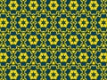 A seamless geometric pattern featuring yellow floral shapes on blue background. Royalty Free Stock Photo