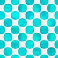 Seamless geometric pattern with grunge watercolor teal turquoise circle shapes on white background