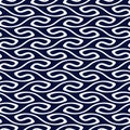 Seamless geometric pattern with horizontal white wavy lines on a blue background. Abstract sea waves. Vector graphic texture. Royalty Free Stock Photo