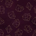 Seamless geometric pattern on maroon / burgundy background. Abstract gold polygonal geometric shapes / crystals Royalty Free Stock Photo
