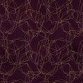 Seamless geometric pattern on maroon / burgundy background. Abstract gold polygonal geometric shapes / crystals Royalty Free Stock Photo