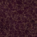 Seamless geometric pattern on maroon / burgundy background. Abstract gold polygonal geometric shapes / crystals