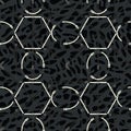 Seamless geometric pattern with belts and buckles. Complex vector print in black, grey and white Royalty Free Stock Photo