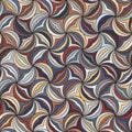 Seamless geometric pattern with multicolored curved stripes arranged in a spiral shape. Vintage design. Abstract textile texture. Royalty Free Stock Photo