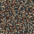 Seamless geometric pattern. Multicolored rectangular tiles arranged in wavy lines on a black background. Modern dotted texture.