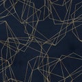 Seamless geometric pattern on navy background. Abstract gold polygonal geometric shapes / crystals