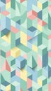 Seamless geometric pattern of pastel colored cubes and triangles creating an isometric 3D illusion with soft shadows and a light Royalty Free Stock Photo