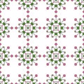 Seamless geometric pattern in the Scandinavian style from colored abstract snowflakes, white background Royalty Free Stock Photo